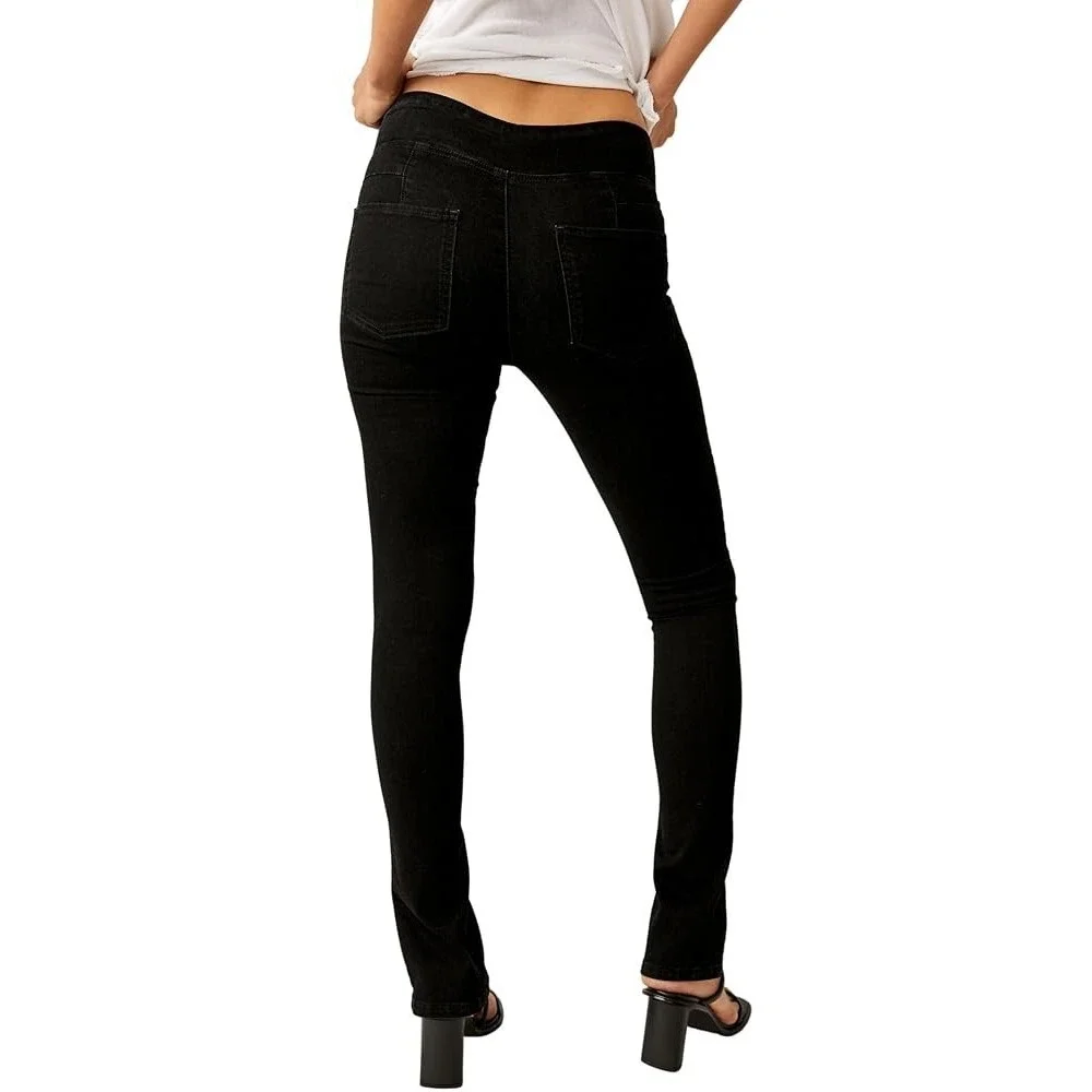 Free People Double Dutch Slit Skinny Pull On Jeans Sz S Small Black NWT